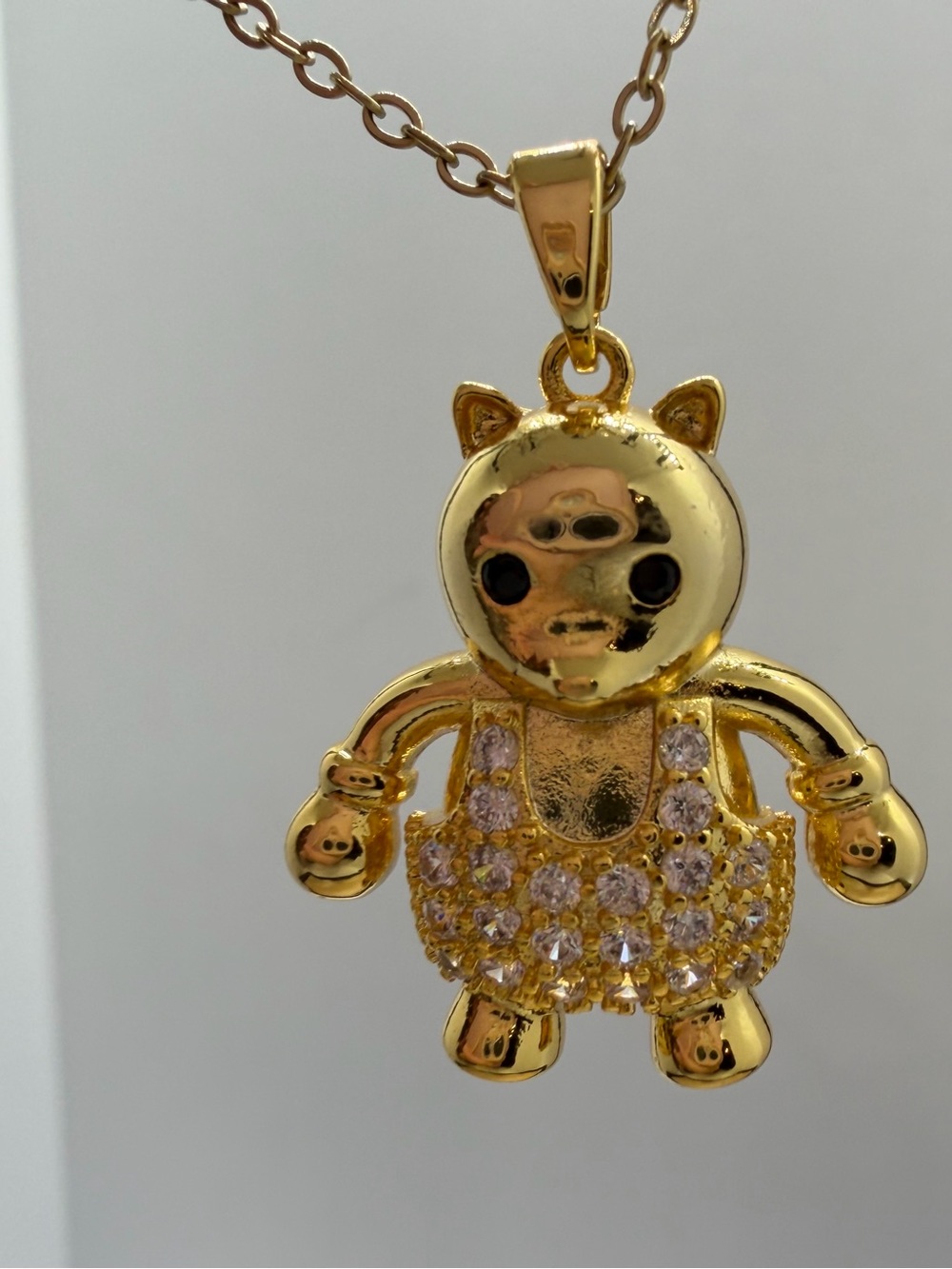 Gold-tone Boxing Kangaroo Crystal Pendant Necklace